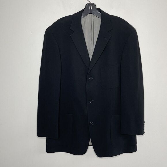 HUGO BOSS Mens Suit Jacket 3-Button Blazer 42R Virgin Wool-Spandex Black Fellini - Picture 1 of 10